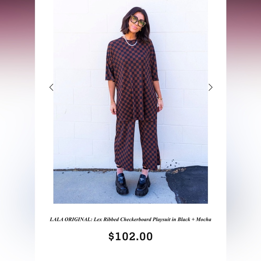 LALA ORIGINAL: Lex Ribbed Checkerboard Playsuit in Black + Mocha